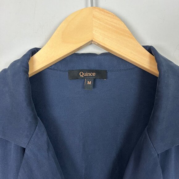 Quince 100% Washable Silk Long Sleeve Pajama Top Navy Blue Size Medium Women's - Picture 4 of 4